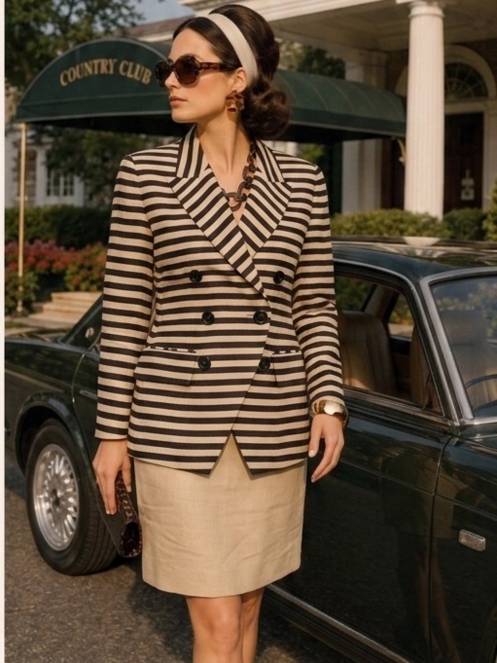 VTG 1980 Christian Dior Striped Skirt Suit 2 Cotton Silk Double Breasted USA